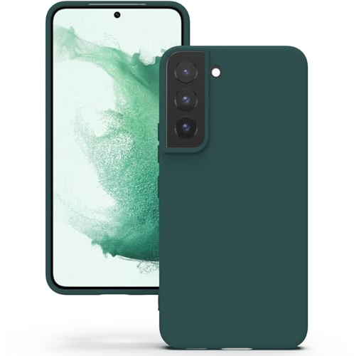 YATWIN Silicone Case for Samsung Galaxy S22, Soft-Touch, Shockproof, Slim, Durable Phone Cover - Dark Green