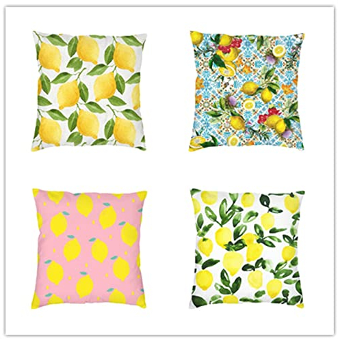 Fheeao 4er Set Kissenbezug 80x80cm Gelbe Zitrone Dekokissen Kissenbezüge Sofakissen Sanft Kissenhülle Couch Kissen mit verdecktem Reißverschluss Modern Zierkissen kissenhülle für Wohnzimmer Sofa Auto