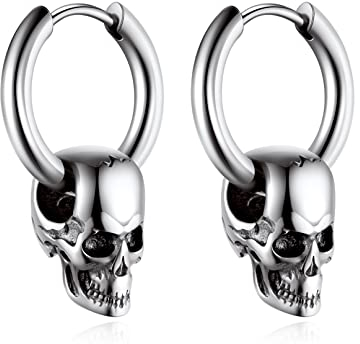 Bandmax Totenkopf Ohrringe für Männer Frauen Totenkopf Creolen Ohrringe aus Edelstahl Punk Stil Schädel Kreolen Mode Ohrschmuck Accessoire Geeignet für Party Geburtstag
