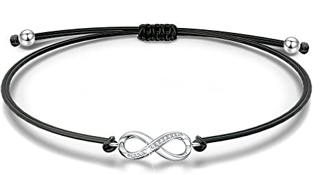 NINAWSIH Armband Unendlichkeitszeichen Infinity Damen Muttertagsgeschenk für Mama Echt Silber Lederarmband Glücksbringer Geschenk zum Geburtstag Weihnachten für Frau Freundin Tochter Schwester Oma