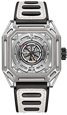 OBLVLO Luxusmarke Cool Leuchtende Männer Sportuhr Selbstwind Mechanische Automatische Uhr Quadratische wasserdichte Gummiuhr AK (AK-S-YWWB)
