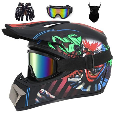 Youth Kids Motocross Offroad Street Dirt Bike Helmet Full Face Motorcycle ATV Helmets with Goggles Gloves, Four Mountain Wheeler BMX MX UTV Racing ( Color : Black-