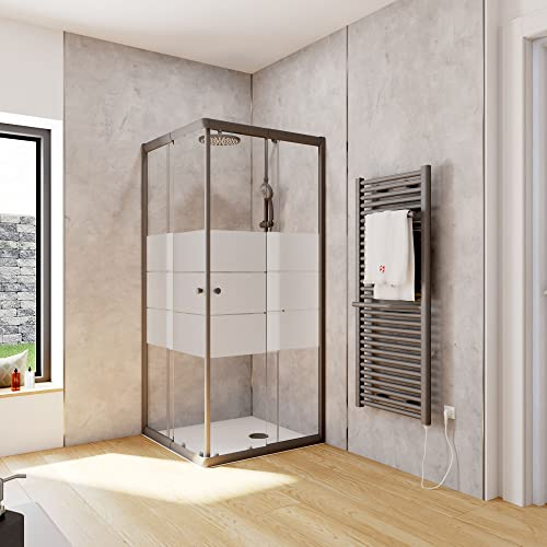 Schulte Duschkabine Corner Eckeinstieg mit Schiebetüren Mattschwarz 4 mm Sicherheitsglas (ESG) Dekor Depoli light 80x80 cm, Montage auf Duschwanne oder Fliese