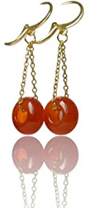 Karneol Ohrringe, Huggie Donut Edelstein Ohrringe, Ohrringe mit Kette, Karneol Schmuck, Rot, Orange, vergoldete Edelstahl Perlen Hoop