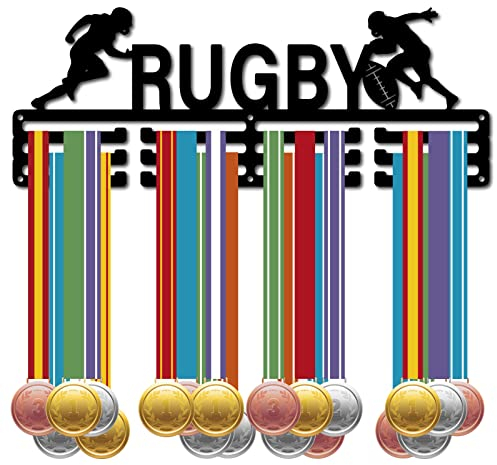 CREATCABIN Rugby-Medaillenhalter Display Sportmedaillenhalter Über 60+ Medaillen Award Eisenhalter Gestell Rahmen Wandmontage Aufhängen Für Medaillengewinner Läufer Gymnastik Sportler Geschenk 40x15cm