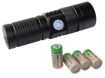 Professor Optiken wiederaufladbare Mini LED Taschenlampe/USB-Taschenlampe CR123A inkl. CR123A CR123 16340 CR17345 DL123A Lithium-Ionen-Akku, 3,7 Volt, Arlo (inkl. 4x CR123 mit PIN)