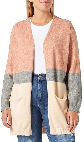 ONLY CARMAKOMA Damen Carnew Stone L/S Long Stripe Cardi Knt, Misty Rose/Stripes:medium Grey Mel/Cloud Pink Mel, 42-44