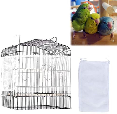 HOTMNTY Cubierta para Jaula de Pájaros,Falda de Malla para Jaula para Loros,Cubierta Ajustable,Cubierta de Malla para Jaula de Pájaro,Colector de Plumas Semillas Red Nylon de Jaula,Blanco