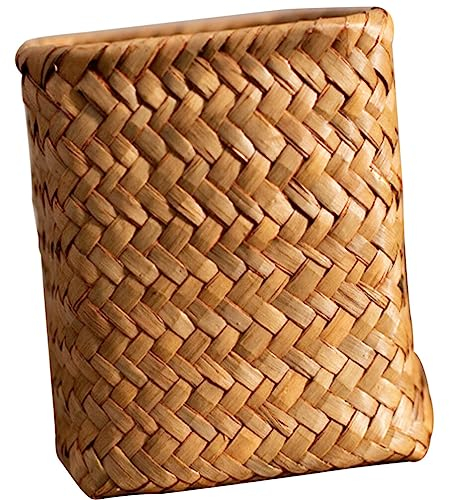 STOBAZA Porte-Crayon En Rotin Organisateurs De Conteneurs D'ustensiles De Cuisine En Osier Petite Poubelle Jonc De Mer Vase À Fleurs Pot Pour Maquillage Brosse Télécommande
