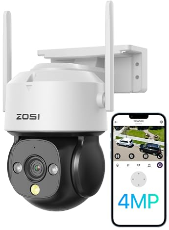 ZOSI C290 2,5K 4MP Cámara de Vigilancia WiFi Exterior con Enchufe, 360° Pan y 140° Tilt, Seguimiento Automático, Detección de Persona y Vehículo, Visión Nocturna en Color, Alarma Sonora y Luminosa