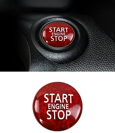 Rote Kohlefaser Auto Start Stop Knopf Innenverkleidung Aufkleber, für Mini R55 R56 R57 R58 R59 R60 R61 Zubehör 2007-2016