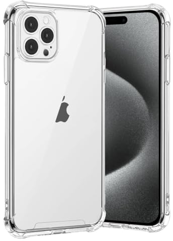 gueche Clear Phone Case for iPhone 15 Pro, Shock-Absorption, Silicone TPU & Hard PC Back, Wireless Charger Compatible