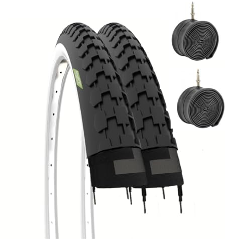 ECOVELO 2 COPERTONI 26 X 1 1/2 (40-584) + CAMERE 2 Llantas CÁMARAS, Adultos Unisex, Blanco/Negro, 26
