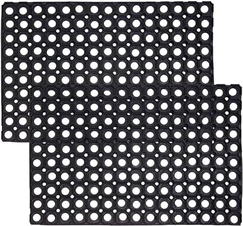 4All Rubber Door Mat 40x60cm – Heavy Duty Door Mats Outdoor with Drainage Holes and Wrought Iron Look – Anti-Slip Outdoor Mat for Entry, Garden, Porch, Backdoor or Caravan Use (Pack of 2)
