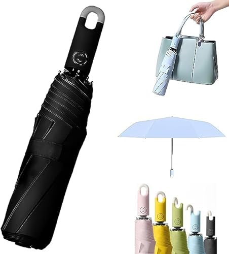LSNTUU Dreifach selbstöffnender und zurückziehbarer Regenschirm mit Schnalle (Black)