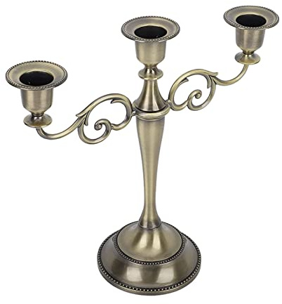 3-armiger Kegelkerzenhalter aus Metall und Eisen, Hochglanz-Kerzenhalter, Retro-Kerzenständer, Dekorativer Kegelkerzenhalter, Kerzenständer, Kandelaber für Esstische, Hochzeitsdekoration(Bronze)