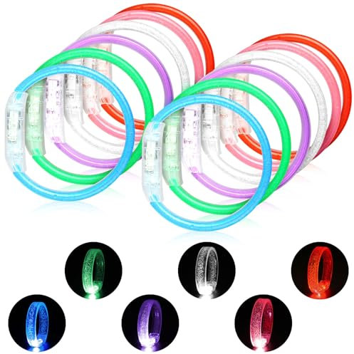 AUAUY 12 Stück LED Leuchtarmbänder Blinkende Armbänder in der Dunkelheit Party Zubehör Glowstick Armband, Beleuchtendes Spielzeug für Geburtstagsparty Geschenke, Armreif für Kinder Erwachsene