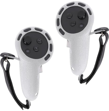 VR Touch Controller Grips Cover for Meta/Oculus Quest 3 Accessories, Silicone Non-Slip Handle Cover with Adjustable Knuckle Strap Fits Small and Medium Hands (White)