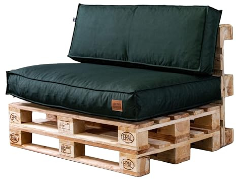 GoldenGroup Gartenset Kissen für Palettenmöbel Flaschengrün - Strapazierfähiges Gewebe - Palettenkissen Set Gefüllt mit Schaumgranulat - 120x65x10 Sitzkissen - (2X) 60x40x10 Rückenkissen