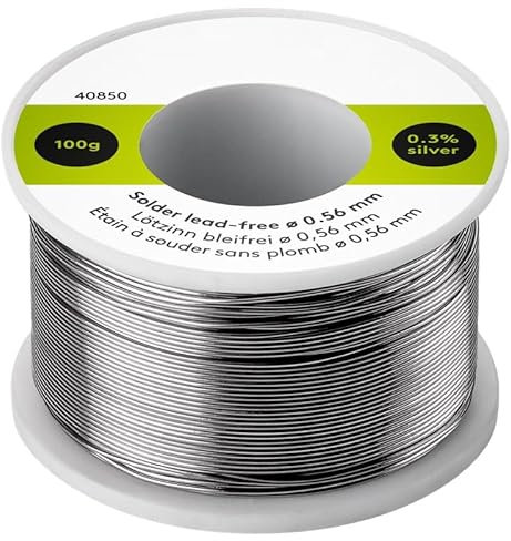 CABLEPELADO Carrete de estaño, Alambre de Soldadura de Estaño, Hilo de Soldar, Estaño para soldar, Estaño (Sn) 99%, Plata 0.3%, Cobre (Cu) 0.7%, Diámetro de 0.56 mm, 100 gramos