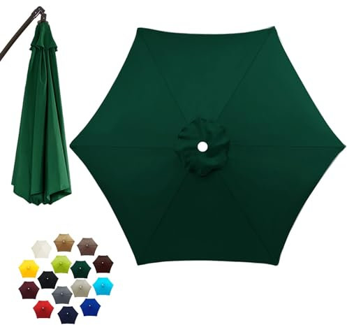 2.7M Telo di Ricambio per ombrellone con 6/8 Stecche,Tettoia Rotonda di Ricambio,Tende Ombrellone Copertura di Ricambio per ombrellone da Giardino(Verde Scuro,6 Ribs)