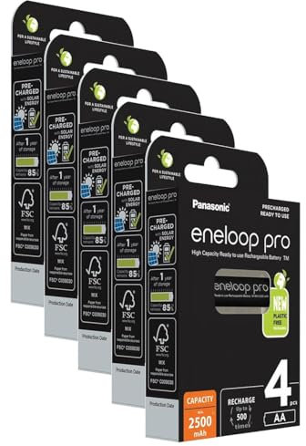 Eneloop Pro Lot de 5 x 4 Piles Rechargeables Mignon 2500mAh AA Ni-MH 1,2V