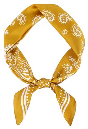 DAMILY Vintage Bandana Herren Seidig Quadratisch Kopftuch Sommer Geometrischem Halstuch und Stirnband Motorrad Satin Piratentuch Kinder Festival Haarbänder 70x70cm (Gelb)