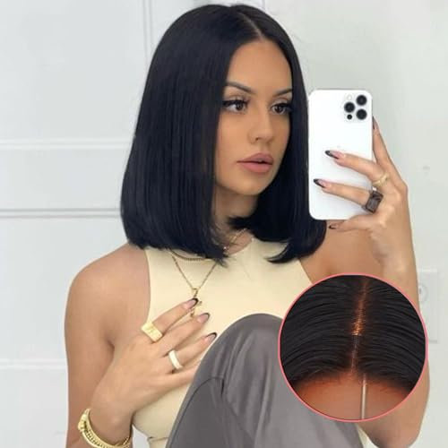 9x6 lace Wear and Go Glueless Wigs Pre Cut Lace Glueless Human Hair Wigs Pre Plucked Natural Hairline Glueless BOB Straight Wigs Upgraded for Black Women Beginner Friendly 200% Density 14inch