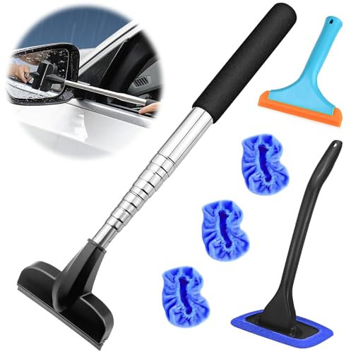 GZjiyu Juego de 3 limpiacristales para espejo lateral ajustable, para coche, cristal, limpieza, ventanas, baño, longitud de expansión de hasta 88 cm