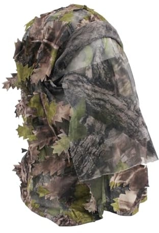 Fousam 3D Camouflage Leafy Vollgesichtsmaske Kopfbedeckung, 2-in-1 verstellbares Hutmaskennetz, Scharfschützenschleier für Ghillie-Anzug, Jagd