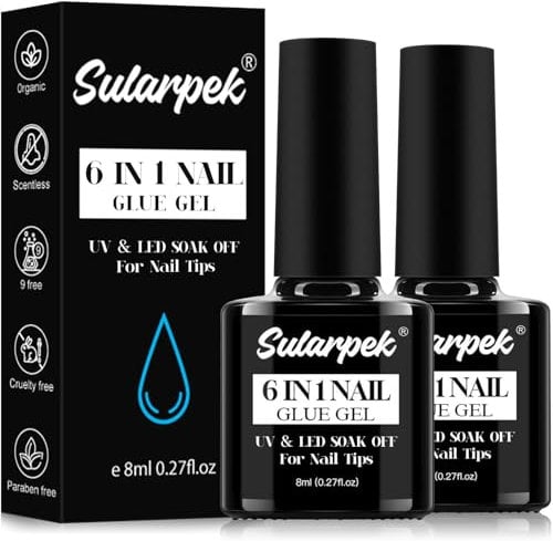 Sularpek 2PCS 8ML Colle à Faux Ongles 6 in 1, Gummy Base Gel et Pose Américaine Capsules, Colle Capsule Americaine Ongle Extra Forte, Longue Duré Nail Extend Gel UV/LED Onglerie