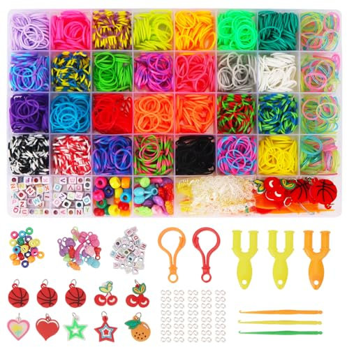 OWill 2500+ Loom Bänder Set für Armbänder,40 Rastern Bunte Gummibänder,mit Clips,Charms,Perlen und anderem Zubehör für DIY-Kits zur Herstellung von Freundschaftsbändern, Bastelsets,beste Halloween