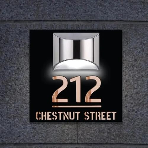 Custom Square House Sign Solar LED Light Modern Residential Address Plaque Outdoor House Number Street Name Door Plates (Black and Rose Gold)