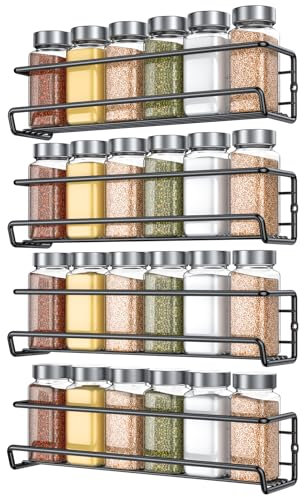 AHOMSEL Gewürzregal mit 24 Gläsern & Etiketten, kein Bohren erforderlich, hängendes Gewürzregal, geeignet zum Aufhängen an Wänden & Schranktüren, Gewürzregal-Set mit Flaschen & Aufklebern
