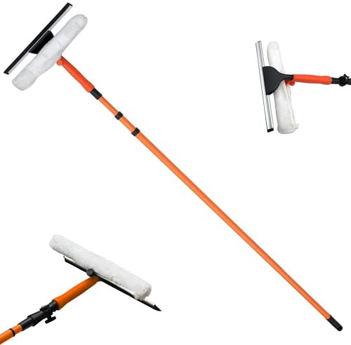 3.5M Telescopic Window Cleaner Extendable Heavy Duty Glass Cleaning Equipment Kit with Squeegee Long Conservatory Soft Head Pole 180° Adjustable