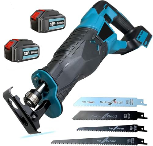 Sega A Sciabola, Senza Spazzole A Batteria Per Makita 18 V, Velocità Variabile Da 0 A 2800 Spm Spm, Lunghezza Del Cilindro 32 Mm,4 Lame, Ideale Per Il Taglio Di Legno E Metallo (2 x 5500mah Batterie)