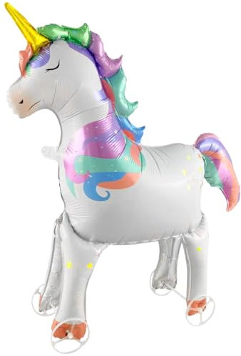 Einhorn Folienballon XXL, Walking Einhorn Ballon mit Rädern, 3D Tiere Luftballon Stehend, für Kinder Geburtstag Party Deko, Geschenk Mitgebsel Mädchen Junge, 1 Stück