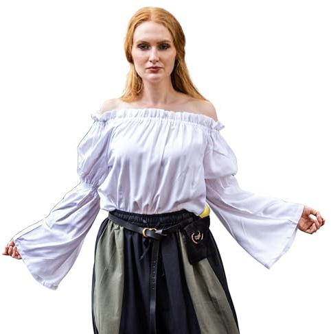 Leonardo Carbone® Damen Bluse Emma | Schulterfrei | Voluminöse Ärmel | Karneval, Halloween, Cosplay, LARP, Mittelalter, Tunika, Kostüm, Fest, Event | 100% Viskose Weiß 3XL