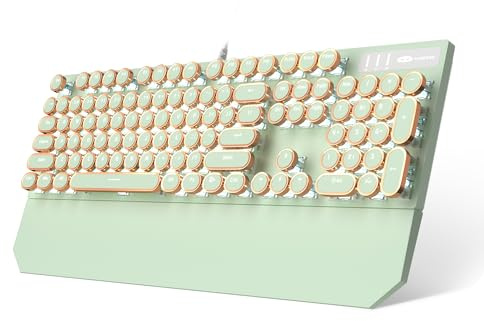 Camiysn Green Retro Punk Mechanical Gaming Keyboard, 104 Keys Blue Switch Wired, White Backlit, Round Keycaps for Windows/Mac/PC