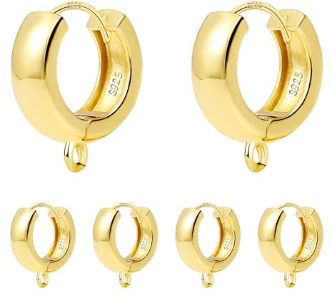 6 Stück 14K Vergoldet 925 Sterling Silber Ohrringhaken Ohrring Creolen Hebel Zurück Ohrhaken, Gold Creolen 14x5mm Breit Ohrhaken Ohrringe Selber Machen Set Gold Ohrhaken Ohrringe Verschluss Zubehör