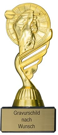 pokal-fabrik.de - Goldener Dart Pokal 16 cm aus hochwertigem Kunststoff mit Gravur - Geschenk-Trophäe mit schönen Dartpfeilen & Marmorsockel - Personalisiertes Geschenk - Wanderpokal Dart Zubehör