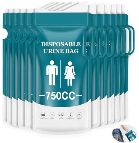12 Stück Urinbeutel für Unterwegs, Einweg-Urinbeutel mit Griff, 750ml Pinkelbeutel für Unterwegs für Männer Frauen Kinder, Notfall Toiletten mit Gel für Camping Toiletten Reisen Stau Erbrochene Beutel