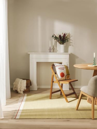 benuta Pop Wollteppich Karla - Grün 120x170 cm - Wolle - Rechteckig & im Style: Fransen, Uni, Natural Living - Pflegeleicht für Wohnzimmer Schlafzimmer