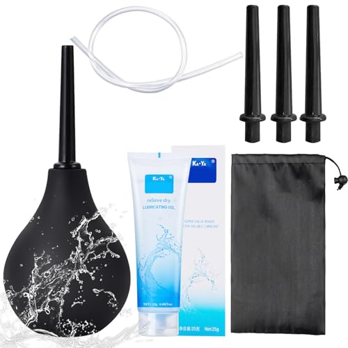 Analdusche für Frau und Mann,Klistiere zur Darmreinigung, Intimdusche 224ML | Darmreinigung Analspülung Set mit 37cm Silikonkatheter, 3 Spülaufsätze, 1 Aufbewahrungsbeutel,25g Wasserlösliches Gleitgel