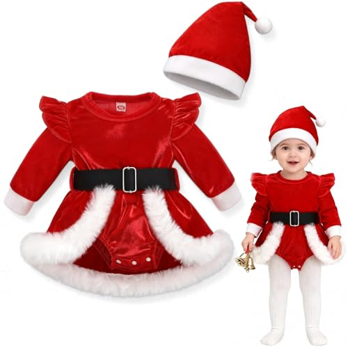 Beipegin Baby Weihnachtsoutfit Mädchen Strampler Neugeborene Weihnachtsmütze Weihnachtskleid Babykleidung Kleid My First Christmas