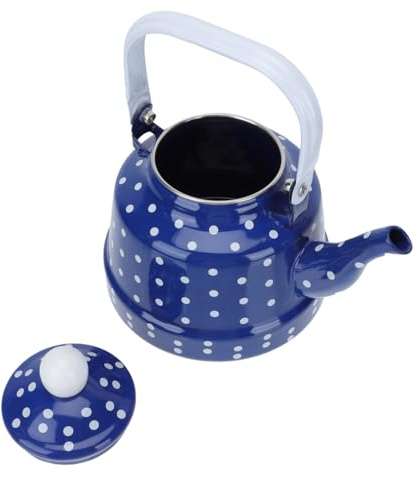 LIFKOME Küchenkessel Emaille 1,7l Mit Polka Dots Und Stahlgriff Für Täglichen Gebrauch in Haushalt Café Gasherd Induktionsherd Blau Weiß