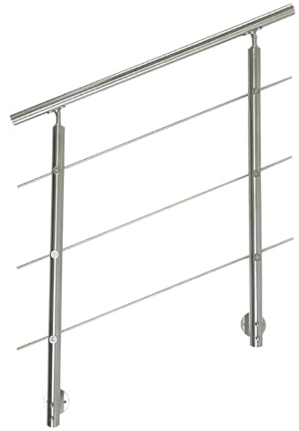 CAVATINY V2A Edelstahl Geländer für Seitliche Montage - Treppengeländer mit 3 Querstreben für Treppen Brüstung Balkon - Innen und Außen Handlauf Geländer Treppengeländer (150CM, 3 Querstreben)