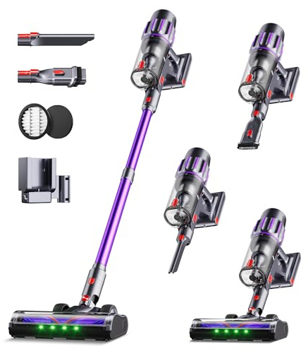 Cordless Vacuum Cleaner,650W 55KPA 80Mins Vacuum Cleaners for Home with Self-Standing,Smart Display,V-Shaped Anti-Tangle Brush,Wall Mount Charging,Cordless Stick Vacuum for Home,Floors,Carpet,Pet Hair