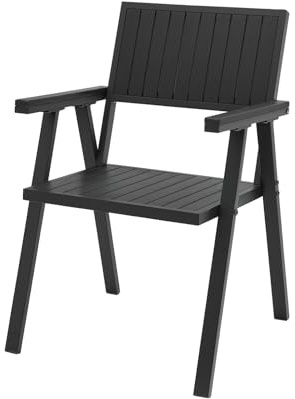 MAT-COMPANY Gartenstuhl WPC Komposit Schwarz mit Armlehnen Outdoor Stuhl Terrasse Balkon Gartenstuhl wetterfest modern stabil
