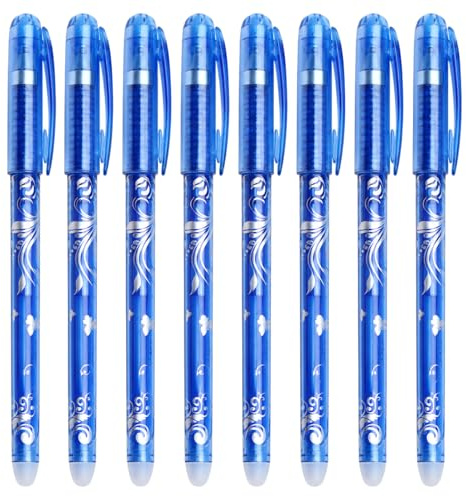 Lote De 8 Bolígrafos Azules Borrables, Bolígrafos De Gel Borrables Con Goma De Borrar, Punta Media De 0,7 Mm, Bolígrafos Mágicos, Escritura Fluida, Recambios Disponibles